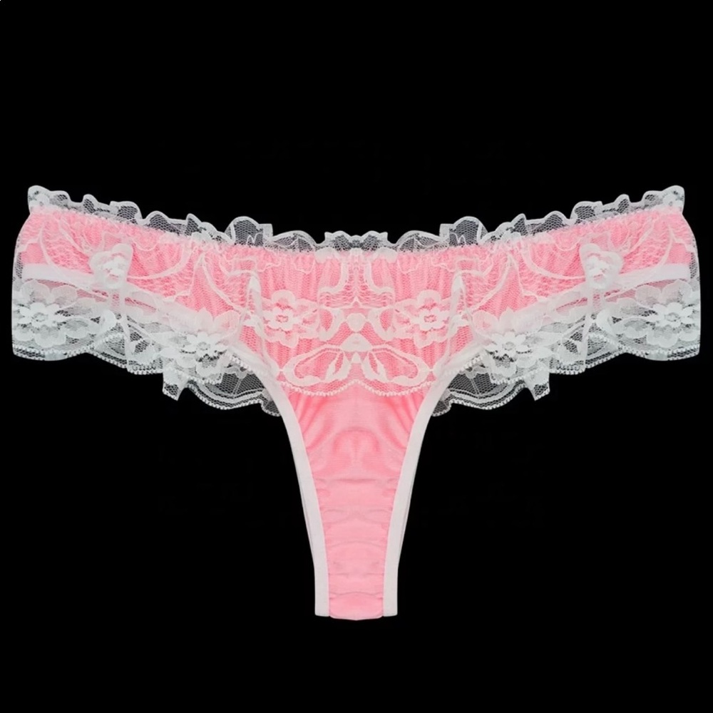 Men’s lace thong bikini underwear.